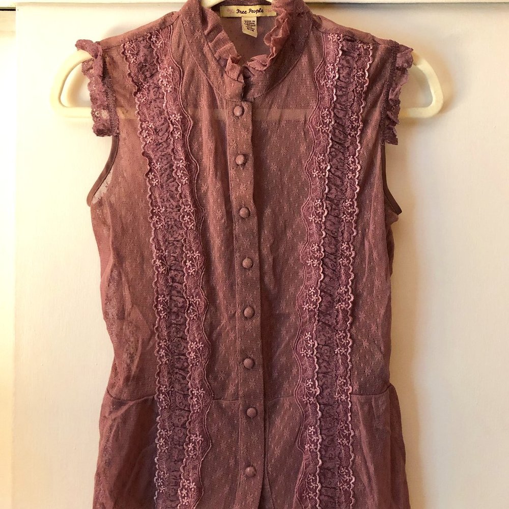 Free People Ruffle Sleeves Button Blouse